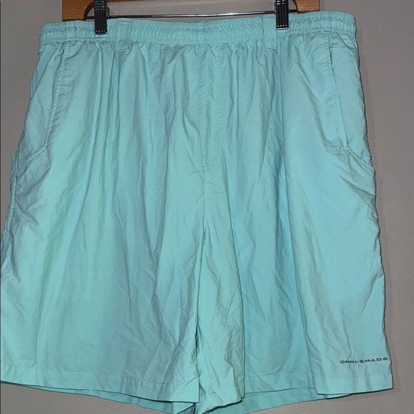 Columbia Light Green/Blue PFG Sports Shorts - Picture 1 of 10